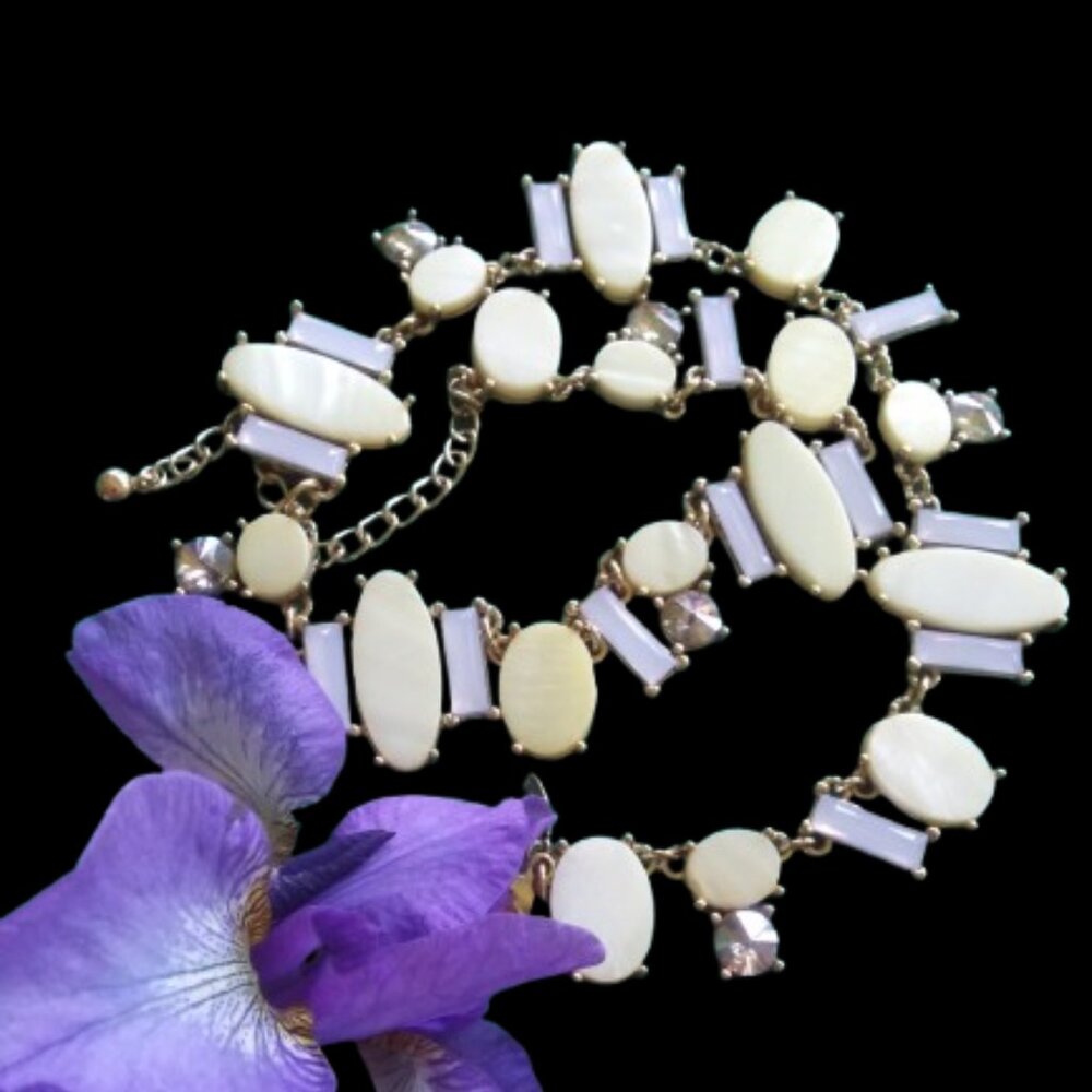 Chicos retro style geometric statement necklace soft yellow cabochons